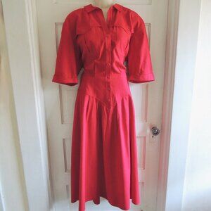 VTG 80s Valentine Rousseau Deep Red Silk Noil Career Dress 12